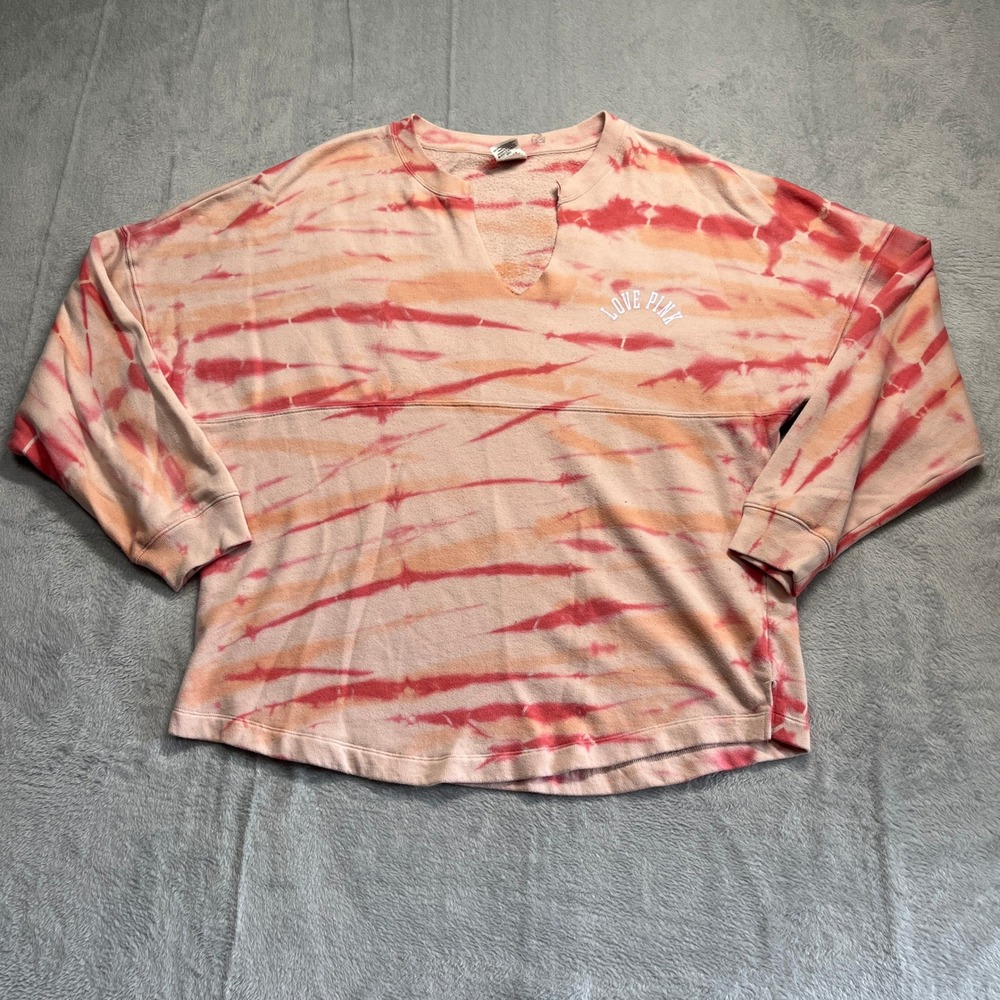 PINK Victoria's Secret Sweatshirt Women Orange Pink Tie Dye Spirit Jersey Top L